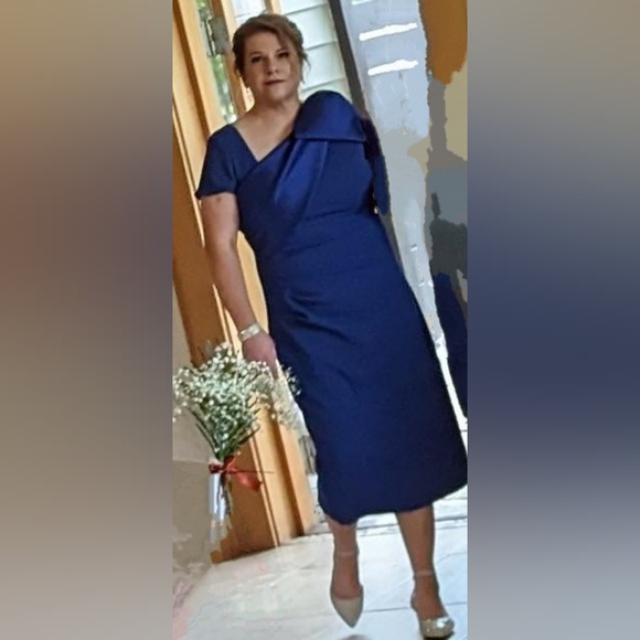 Betsy & Adam Bow-Embellished Sheath Dress, Size 12, Color:Indigo - Picture 10 of 16